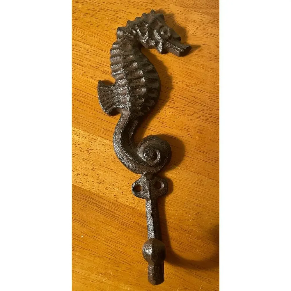 Seahorse Wall Hook Cast Iron Nautical Beach House Coastal Rustic Towel Hanger